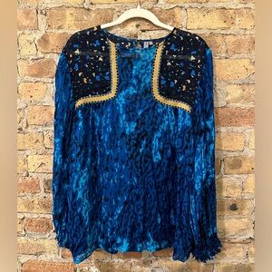 Anthropologie Blue Embellished Long Sleeve Blouse